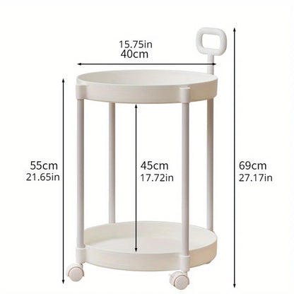 Elegant 2-Tier Side Table with Wheels - Trolley Table in Living Room|Simple Sofa Table with Handle|Easy To Move Coffee Table