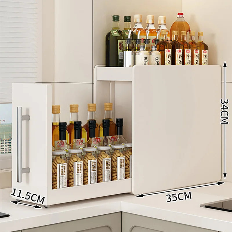 Pull-out multi-functional multi-layer storage seasoning rack, kitchen narrow side countertop storage rack