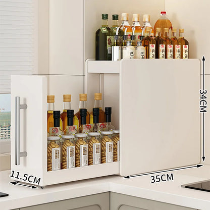 Pull-out multi-functional multi-layer storage seasoning rack, kitchen narrow side countertop storage rack