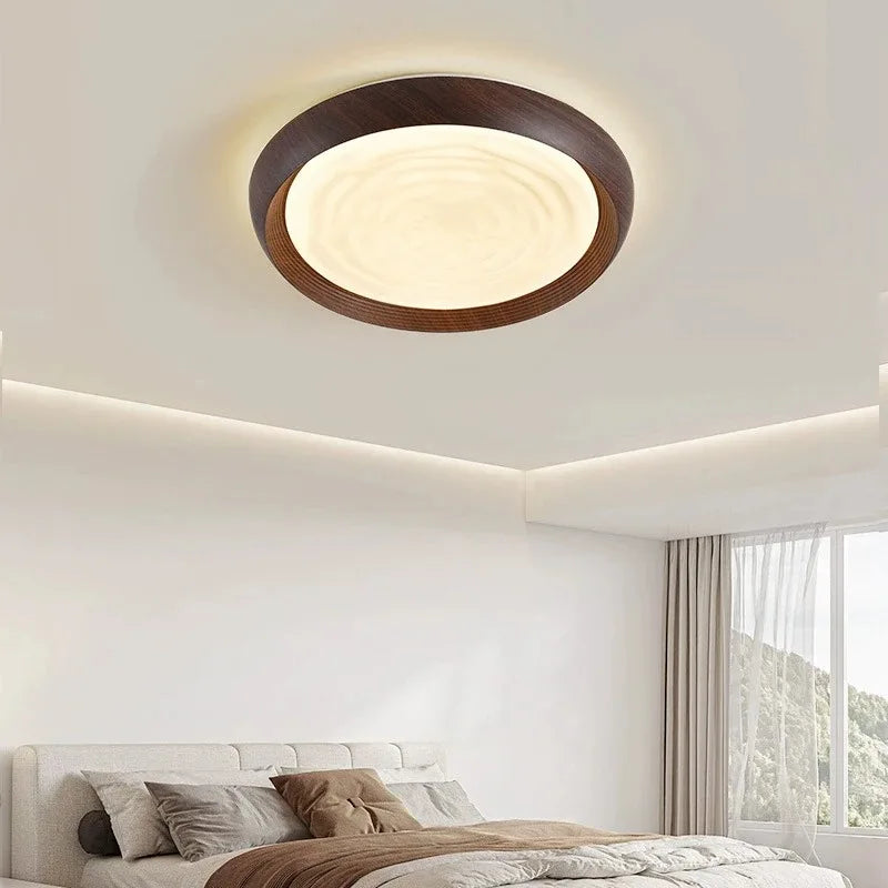 Modern LED Ceiling Light Circular Wood Grain Walnut Acrylic Ceiling Lamp  Bedroom Living Room Restaurant Aisle Home Decor Lights