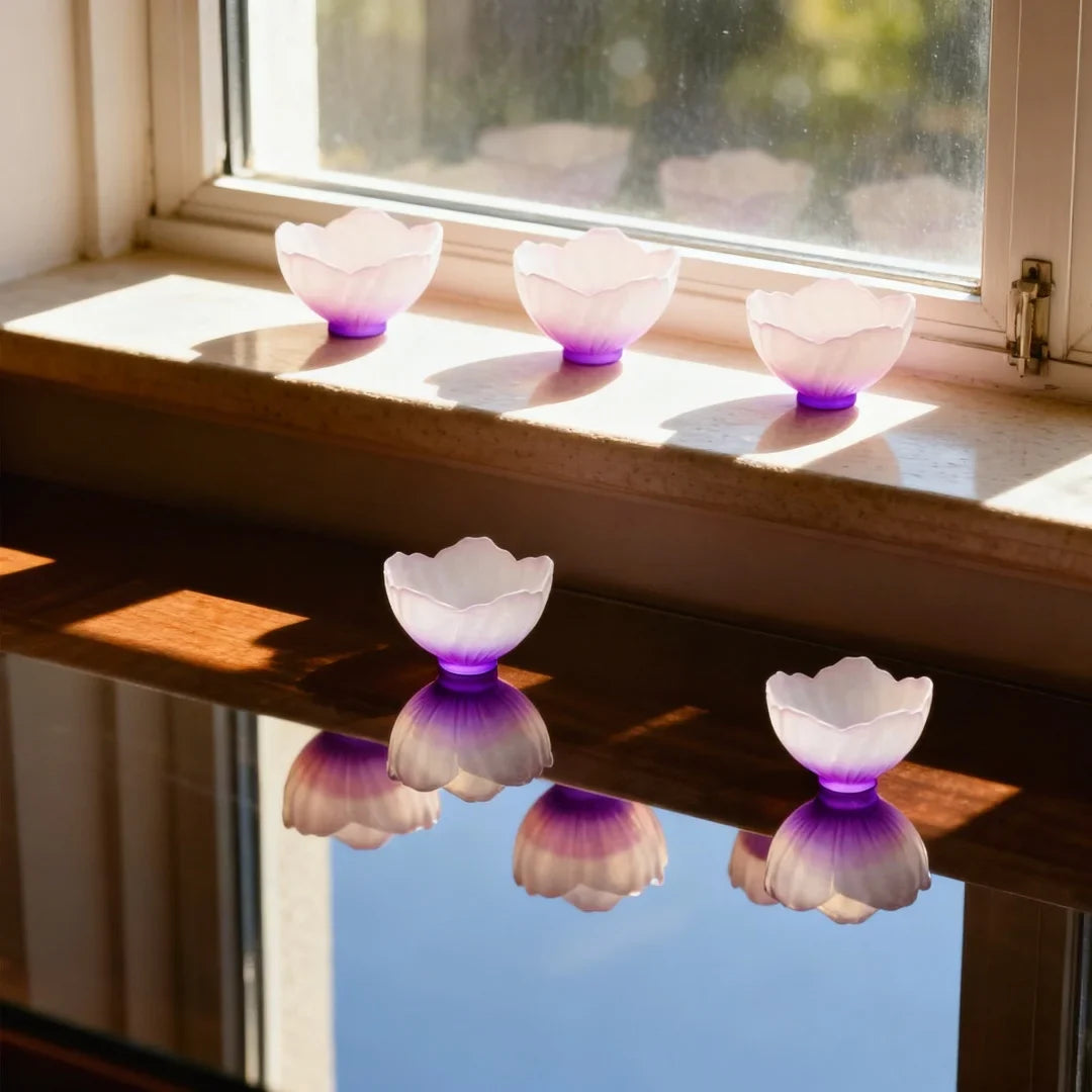 4 Pieces Glazed Glass Frosted Pink Sakura Japanese Teacup, Pink Glazed Lady, Household Flower Teacup, Tea Cup, Petal  Cup