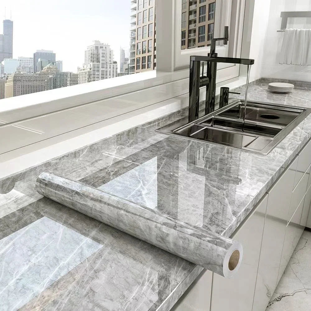 40cm Marble Self-adhesive Wallpaper Kitchen Cabinet Stove Countertop Contact paper PVC Waterproof Renovation Tile Wall Stickers