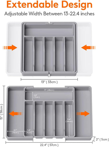 Expandable Utensil Organizer for Kitchen Drawers Large Silverware Drawer Organizer Divider Adjustable Cooking Utensil Tray
