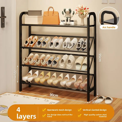 Steel shoe rack household door simple storage space saving metal multi-layer narrow shoe cabinet