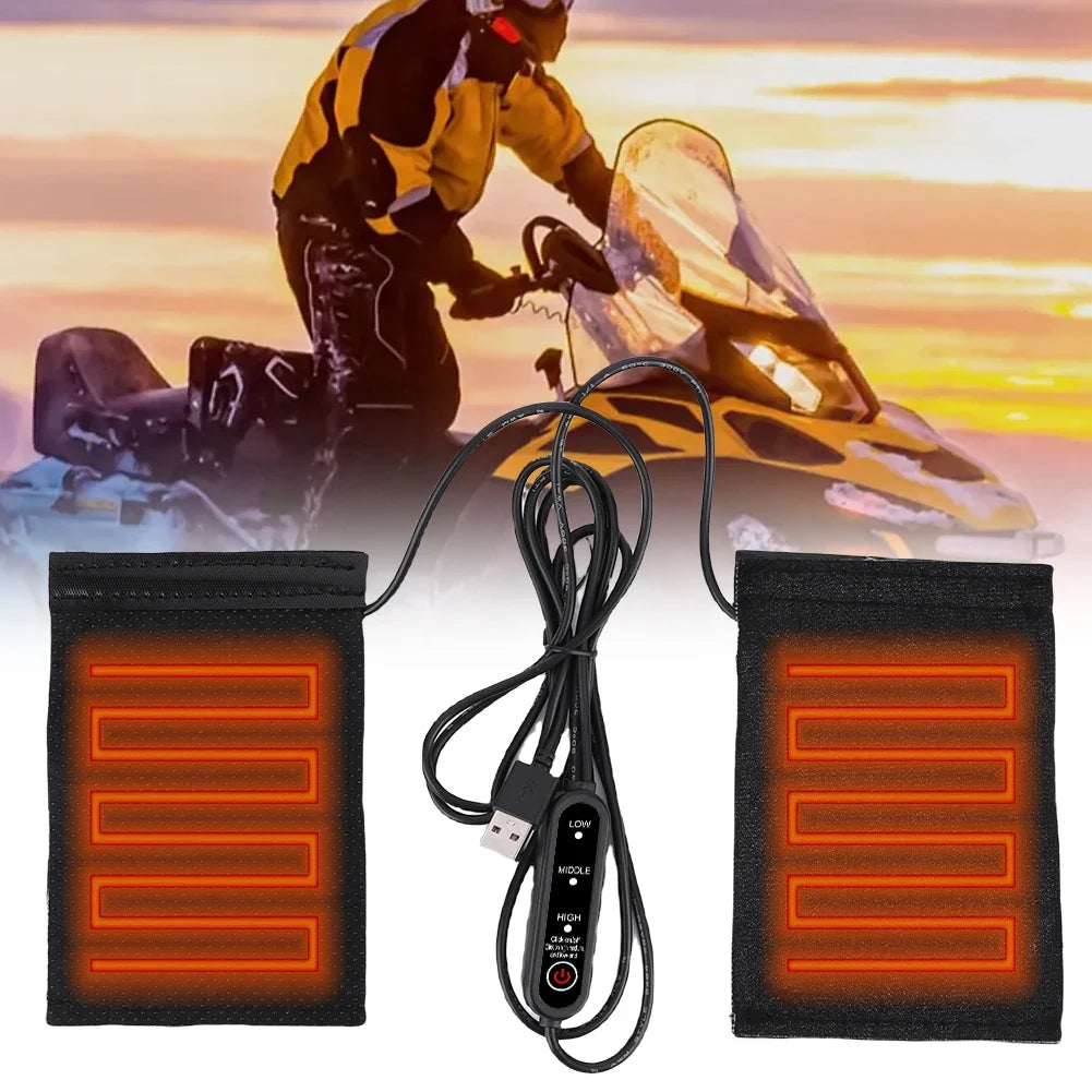 12V USB Motorcycle Heating Handlebar Cover Electric Heated Handgrips Warmer Anti Slip Heated Handle Cover for Outdoor Riding