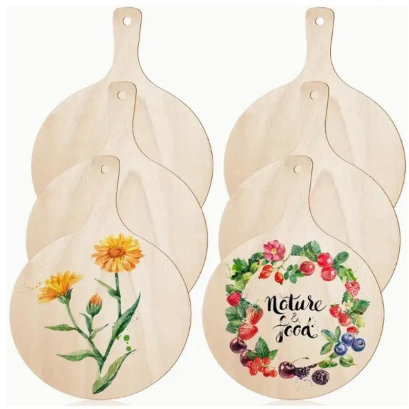 3/6/10Pcs Wooden Cutting Board Craft with Handle Wooden Chopping Board Unfinished Round Charcuterie Cheese Boards for Christmas