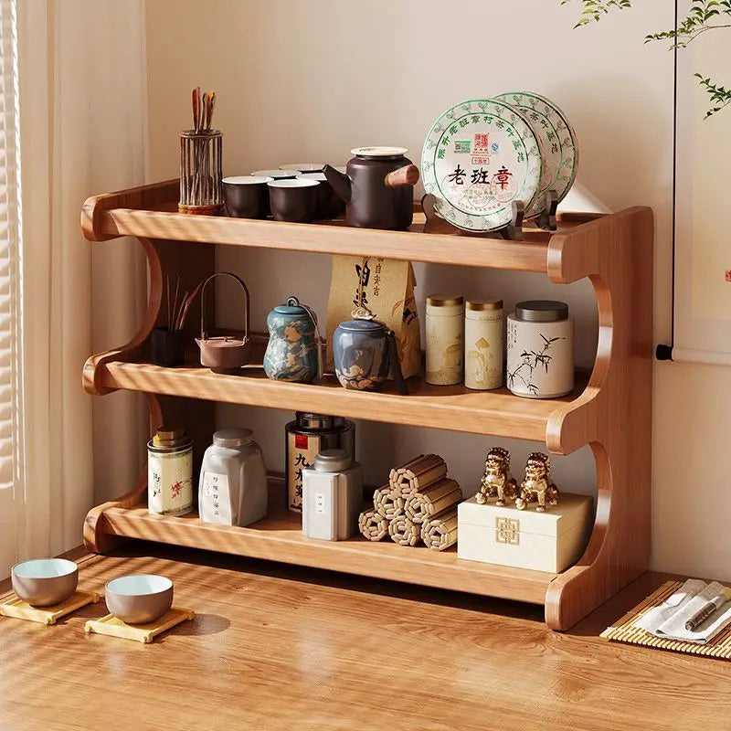 Simple Tiers Desktop Storage Rack Compact Space-saving Wood Tabletop Stand Multi-functional Sturdy Desk Bookshelf Seasoning