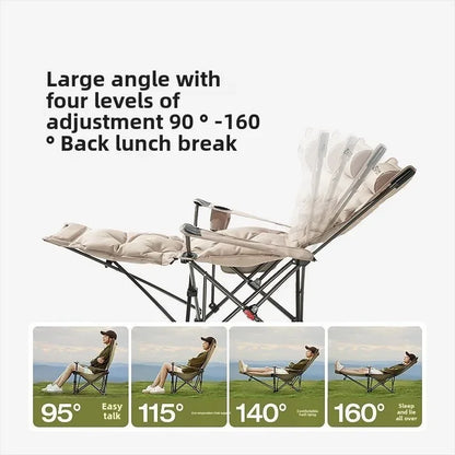 Folding Recliner Portable Camping Chair with Adjustable Backrest and Cotton-Filled Seat for Travel Beach Fishing Outdoor Chair