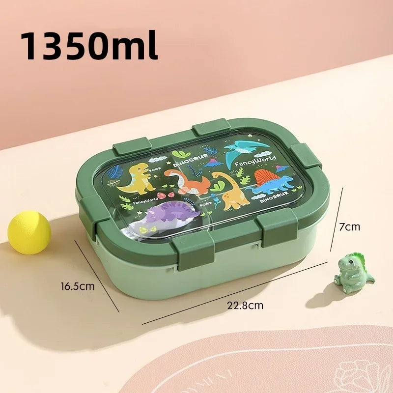 1000/1350ml Portable Cartoon Bento Box with Soup Bowl  Lunch Box Buckle Design Sealed Leak-proof Picnic Food Storage Container