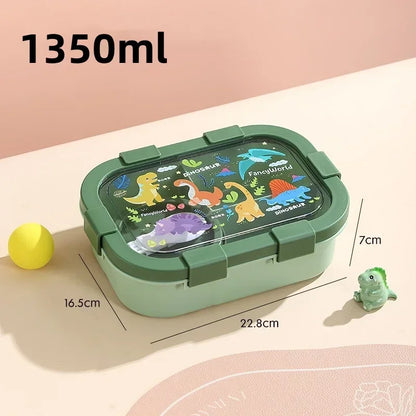 1000/1350ml Portable Cartoon Bento Box with Soup Bowl  Lunch Box Buckle Design Sealed Leak-proof Picnic Food Storage Container