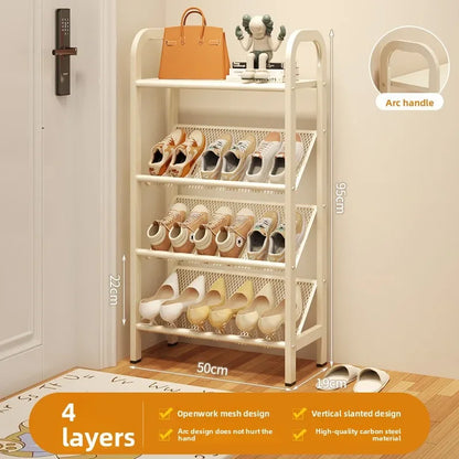 Steel shoe rack household door simple storage space saving metal multi-layer narrow shoe cabinet