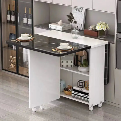Folding dining table household small apartment movable pulley retractable rectangular simple multi-functional eating table