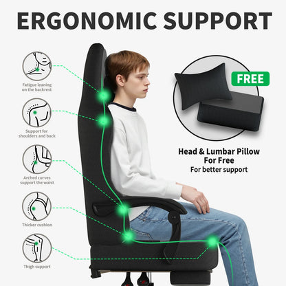 Gaming Chair, Big and Tall Gaming Chairs for Adults with Footrest and Lumbar Support, Comfortable Ergonomic Computer Chair