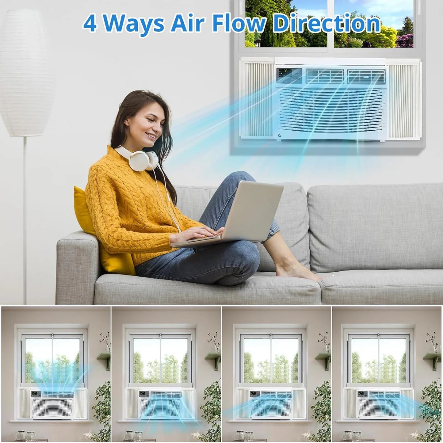 8000 BTU Smart Window Air Conditioner WiFi App Control Quiet Room AC Unit Cools 350 Sq.Ft With 24H Timer For Bedroom