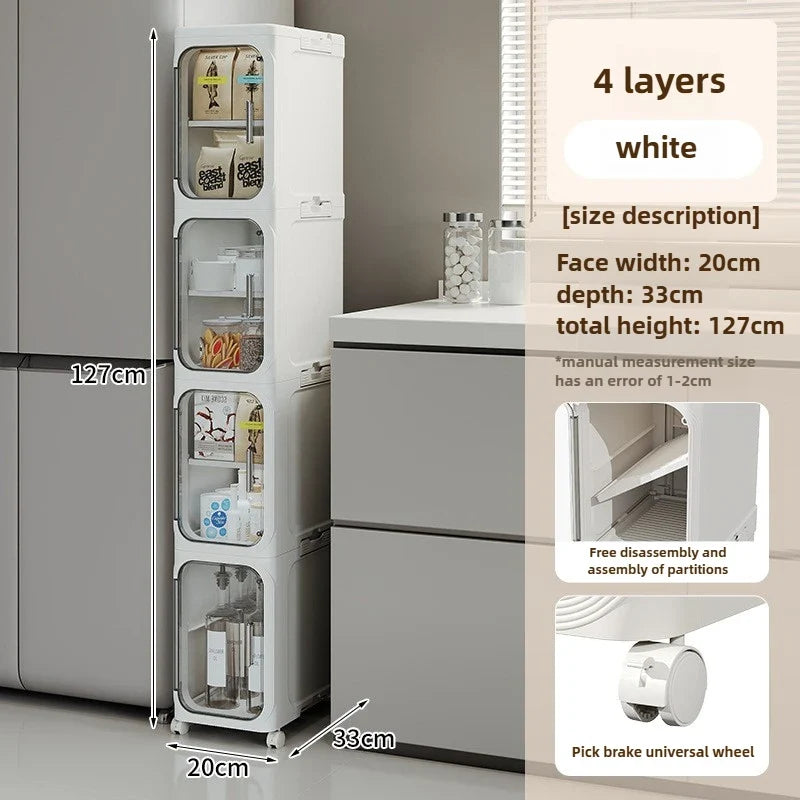 Household bathroom narrow seam storage cabinet, multifunctional foldable with wheels, dust-proof and crevice storage cabinet