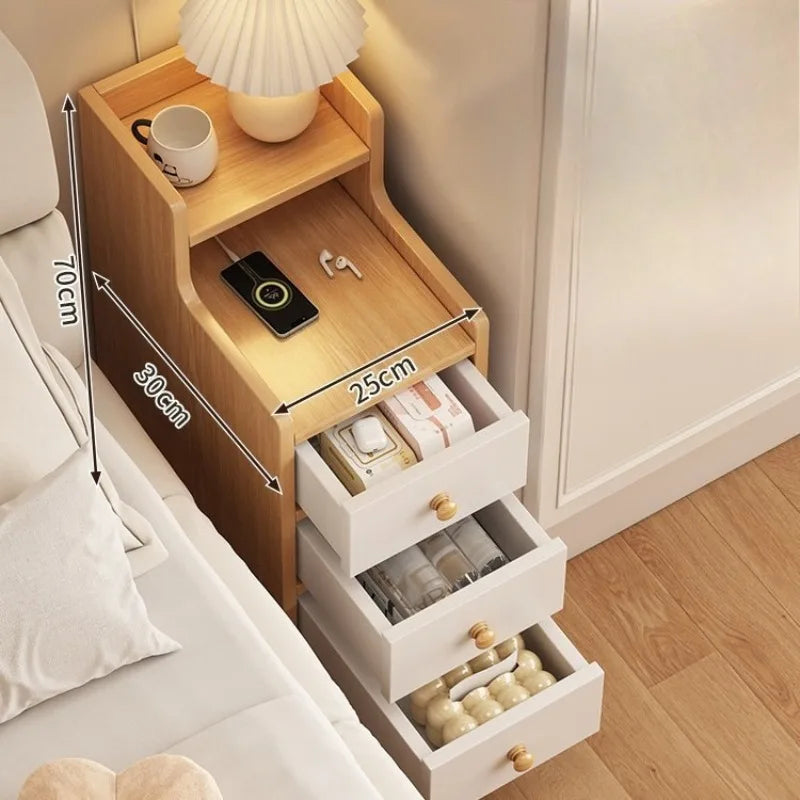 Bedside table Household bedroom Extremely narrow bedside seam rack 20CM wide mini narrow cabinet Bedside side low cabinet