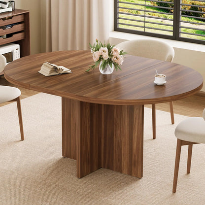 Extendable Round to Oval Dining Table For 4-8, Modern Expandable Kitchen Table With Removable Leaves, Space Saving Dinner Table
