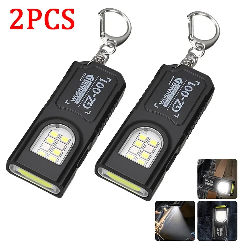 Powerful Mini COB LED Keychain Flashlight USB Rechargeable Hanging Work Light Waterproof Keyring Camping Walking Pocket Lamp