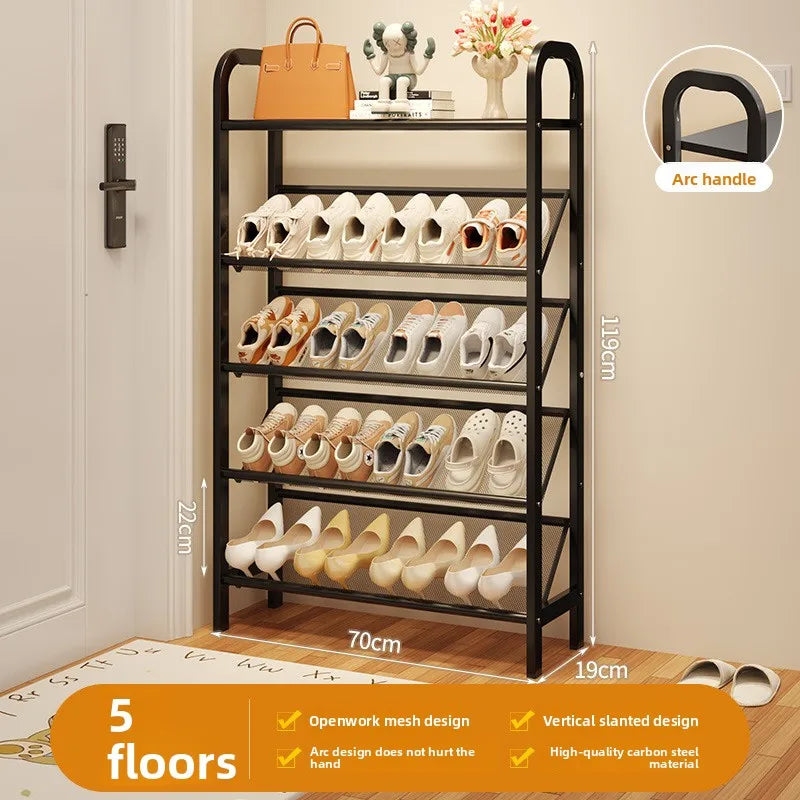 Steel shoe rack household door simple storage space saving metal multi-layer narrow shoe cabinet