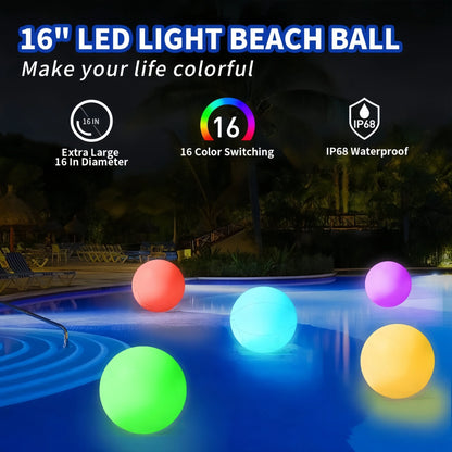 Pool Infaltable Ball - 1 Pack Light Up Beach Balls 8 Light Modes, Pool Beach Games Balls for Outdoor or Indoor Activities