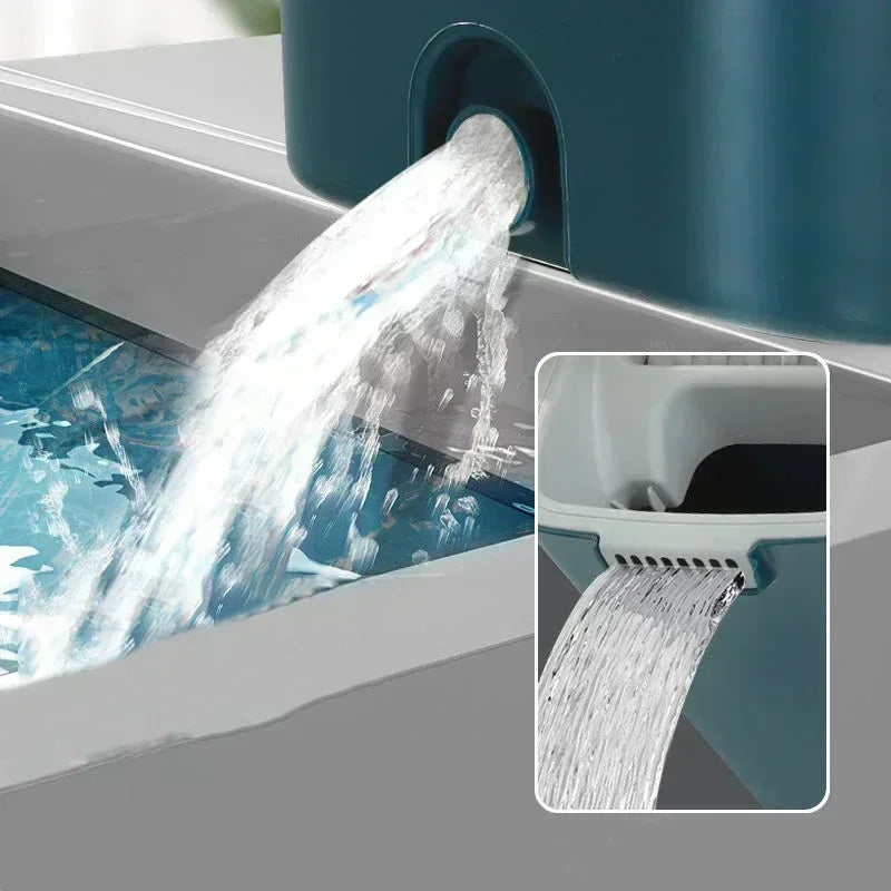 Hands-free Flat Floor Mop Bucket - Microfiber Magic Cleaning Tool with Squeegee Scalable Wet Dry Use for Home Kitchen Household