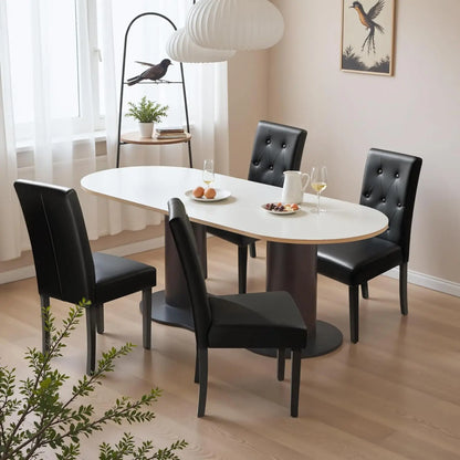 Upholstered Dining Chairs Set of 4, PU Leather Dinning Room Chairs, Button Tufted Kitchen Chairs with Adjustable Wood Legs