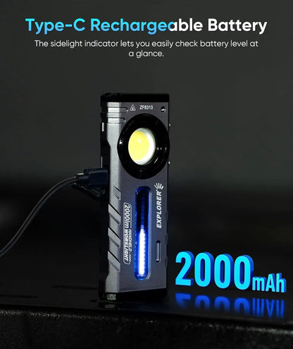 Rechargeable Magnetic Flashlight, 2000 Lumens with RGB and UV Light for Outdoor Use