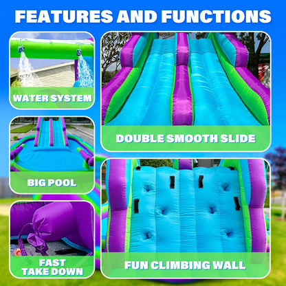 Inflatable Double Water Slide   Grade Inflatable Water Slide with  Pool for Adults and Kids Includes Blower Outdoor Water Play