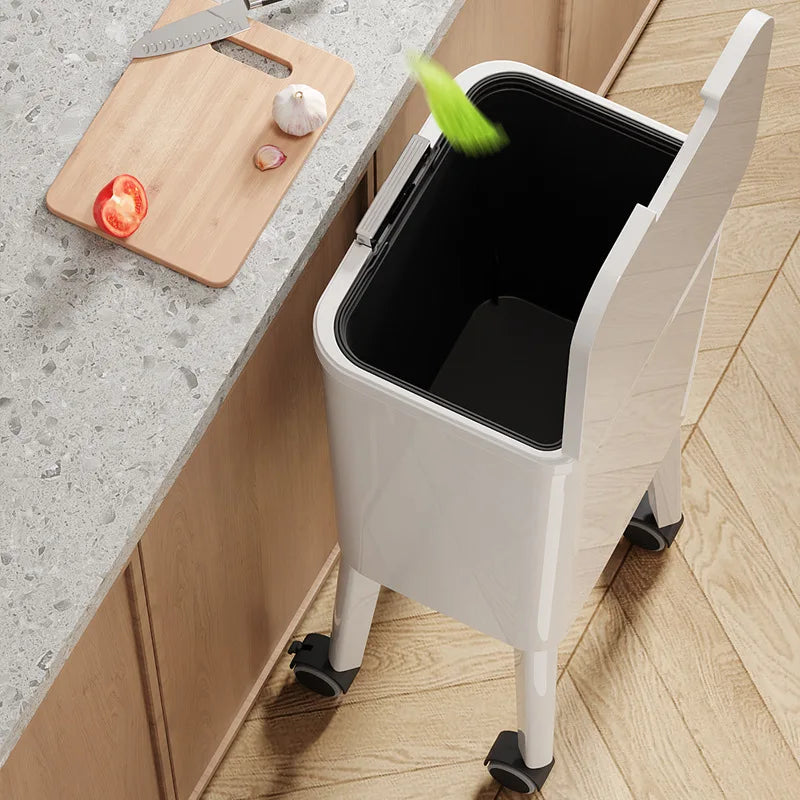 Large Capacity Kitchen Trash Can Lid Automatic Touchless Step Pedal Tall Rolling Wheels No Bend Home Household Bolsas Basura