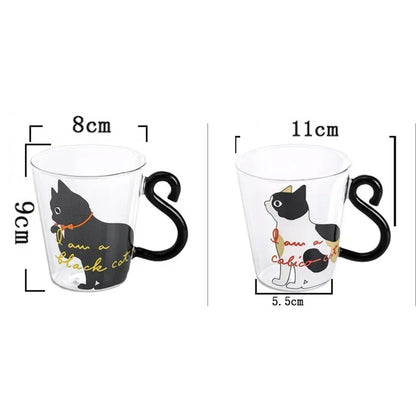JUSTINLAU 3D Cat Tail Coffee Mug 250ml High Borosilicate Glass Heat-resistant Water Cups Home Breakfast Milk Cup for Cat lover