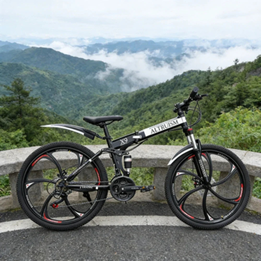 26 Inch Mountain Bike for Men & Women, 21 Speed Dual Suspension Adult Bicycle with Adjustable Disc Brake High Carbon Steel Frame
