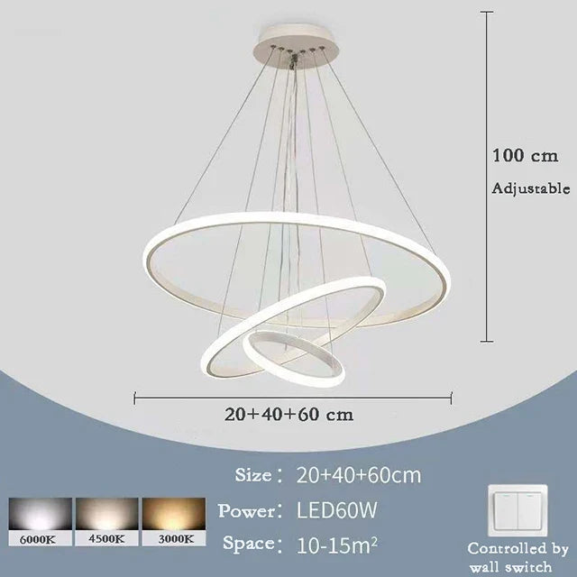 Nordic Simple Circles Pendant Lamp Chandelier LED 3 Rings lights for Dining Bar Living Room Chandelier Loft home decoration