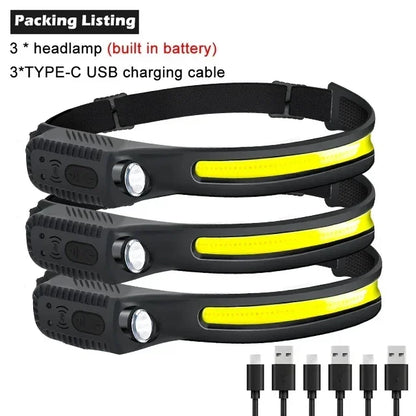 1-10PCS LED Sensor Headlamp Built-in Battery USB Rechargeable Head Flashlight Headlight Head Torch Camping Fishing Search Light