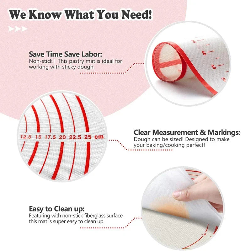 Silicone Baking Mat Non-Slip Pastry Mat for Rolling Dough With Measurements Kitchen Dough Mat Pie Crust Mat Oven Liner YY206