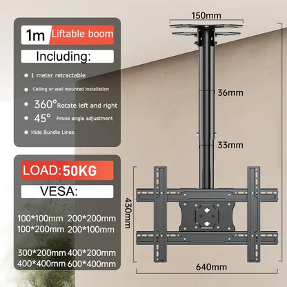 Ceiling TV Mount Full Motion TV Bracket for Most 32-75" Flat Curved TVs/Monitors Swivel Tilt Height Adjustable Hanging TV Mount