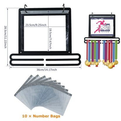 Medal Hanger Display Wall Mounted Medals Display Hanger with Number Bags and Hooks for Marathon Gymnastics Swim Race Decoration