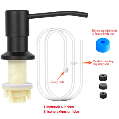 Stainless Steel Press Head Soap Dispenser for Kitchen Sink Soap Dispenser Extension Tube kit Under Sink Soap Dispenser Pump