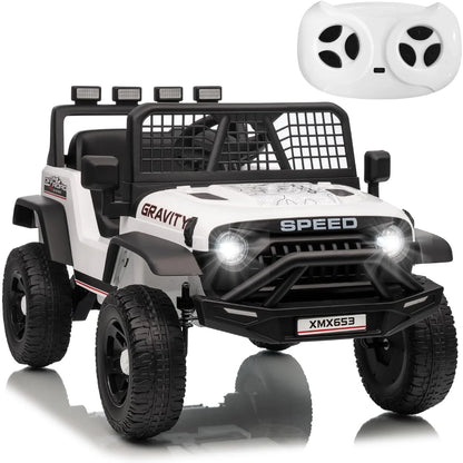 12V Kids Electric Ride on Truck Car w/Parent Remote Control 3 Speeds 5MPH Spring Suspension, LED Lights, Music, Salfty Belts