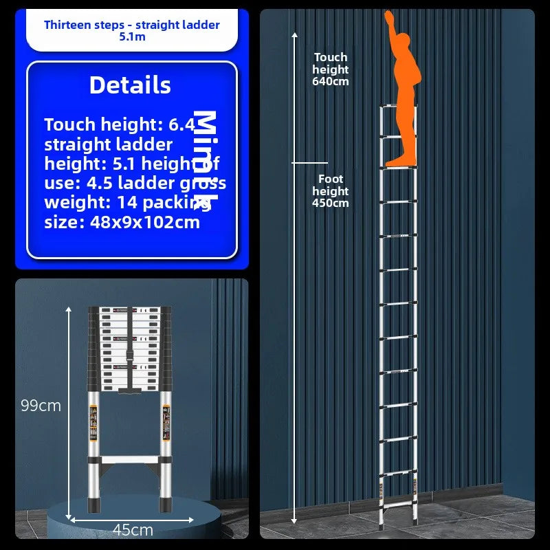 Stainless steel telescopic ladder thickened straight ladder folding herringbone ladder portable household ladder