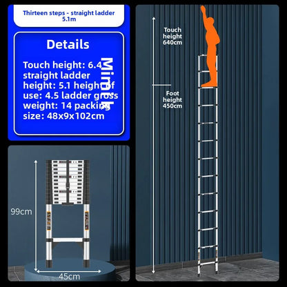 Stainless steel telescopic ladder thickened straight ladder folding herringbone ladder portable household ladder