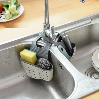 1-4PCS Household Adjustable Button Type Sink Drain Hanging Bag Kitchen Storage Shelf Faucet Sponge Twolayer Drain Hanging Basket