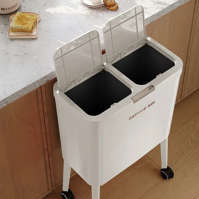 Large Capacity Kitchen Trash Can Lid Automatic Touchless Step Pedal Tall Rolling Wheels No Bend Home Household Bolsas Basura