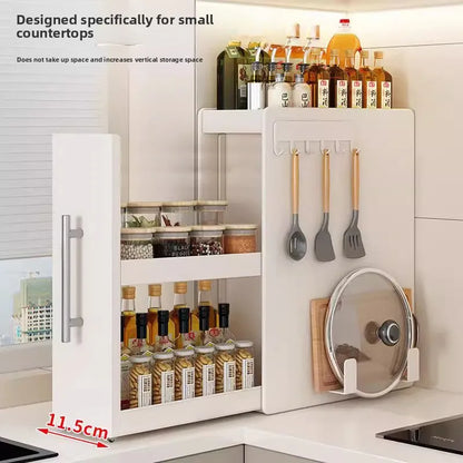 Pull-out multi-functional multi-layer storage seasoning rack, kitchen narrow side countertop storage rack