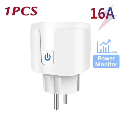 Tuya WiFi Smart Plug 16A/20A EU Smart Socket With Power Monitoring Timing Function Smart Life APP Voice Control Via Alexa Google