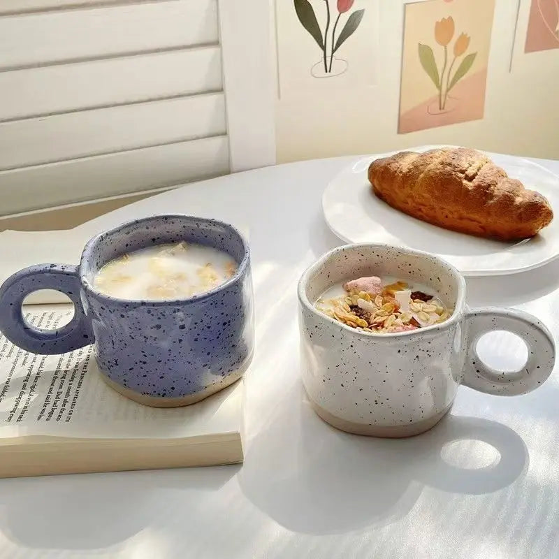 250ML Ceramic Mugs Creative Ring Handle Korean Style Irregular Splash Ink Coffee Cup Office Home Breakfast Tea Cup Handgrip Mug
