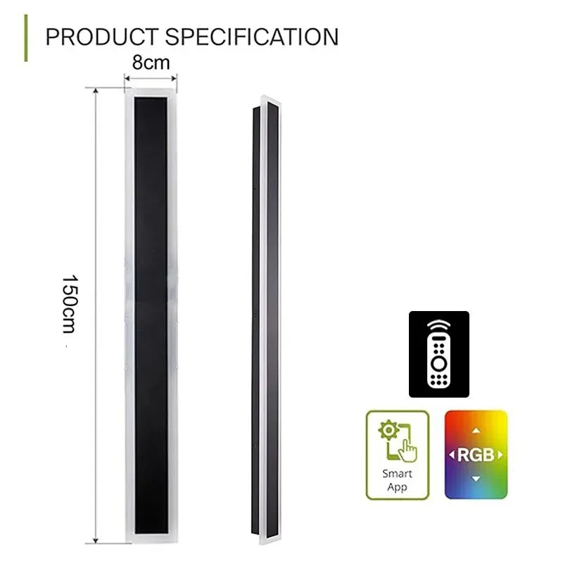 IP65 Waterproof LED Wall Light Outdoor RGB with Remote Control Indoor Dimmable Long Wall Lamp Balcony Entrance Porch Lighting