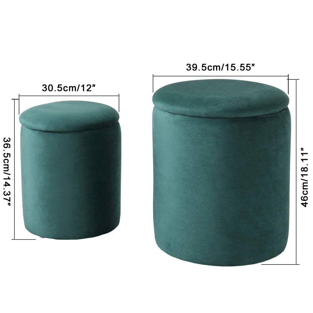 Pieces Velvet Storage Ottoman Set - Round Tufted Storage Bench with Removable Lid, Multifunctional Stool for Living Room Bedroom