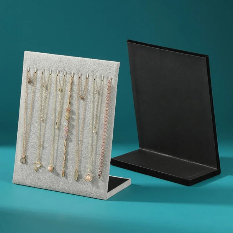 L-shaped Necklace Display Rack, Black Plush Necklace Display Stand for Bangle Chain Necklace Display & Storage