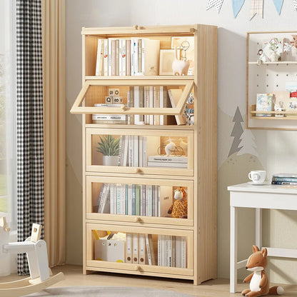 Solid wood bookcase with door transparent dustproof cabinet multi-layer floor-standing bookshelf home simple storage rack