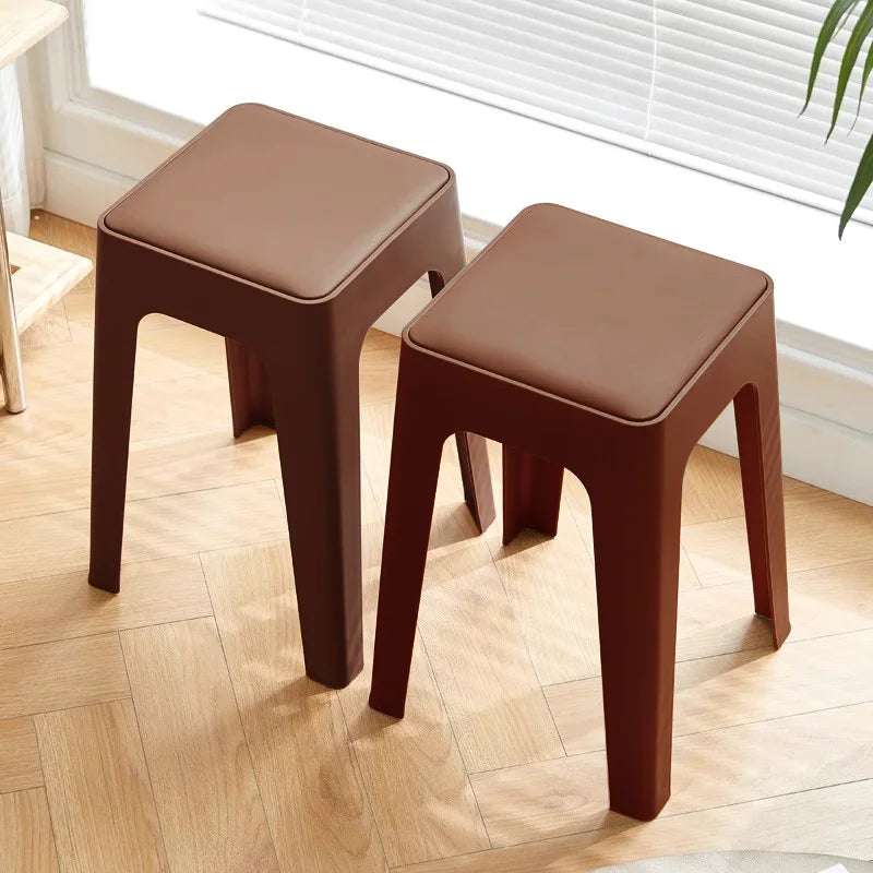 Stacking Stools,PU Leather Square Nesting Four-Legged Stool with Padded Stools Plastic Stackable Stool, Portable Breakfast